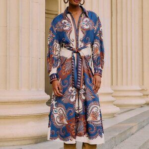 Blue Arabesque Scarf Midi Dress